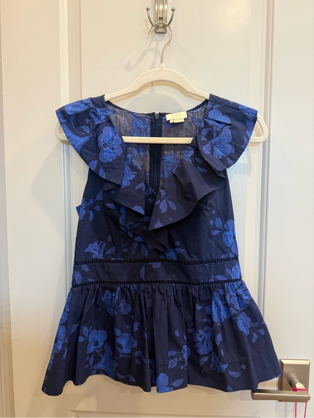 kate spade Navy Blue Floral Ruffle top